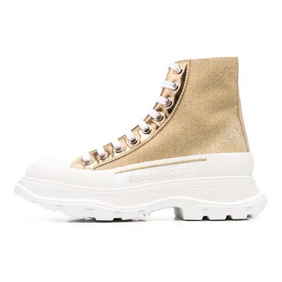 Alexander McQueen Tread Slick Martin Boots Women's High-Top Gold