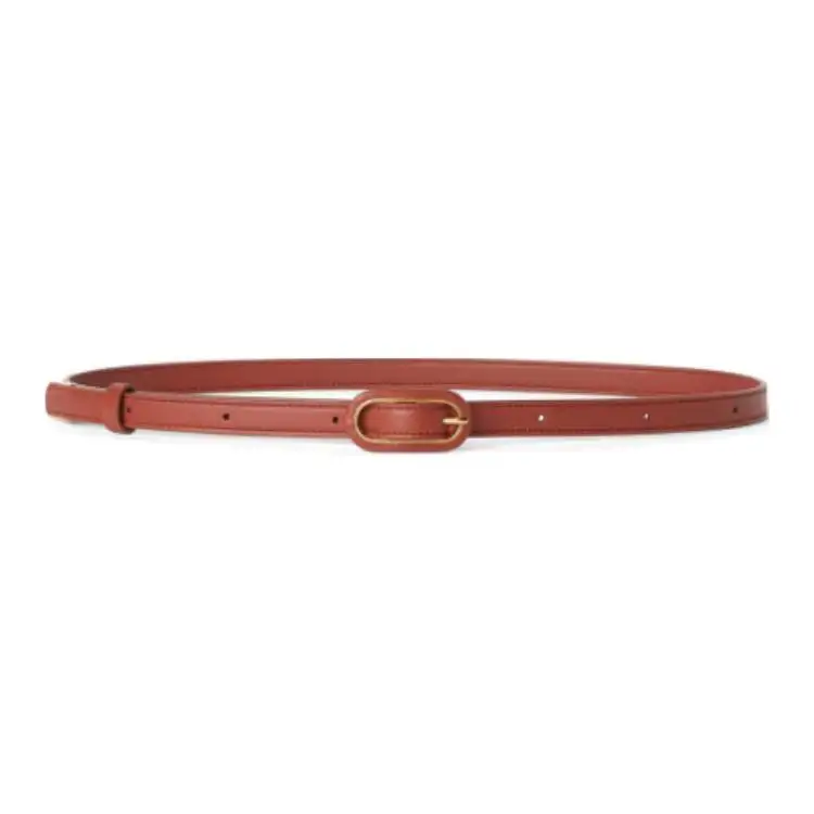 Loro Piana Headpiece Embellished Metal Detail Pin Buckle Cow Leather Belts Women's Red Brown Width 1.5cm