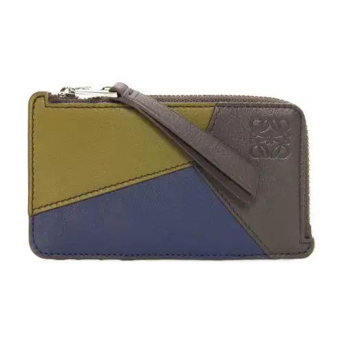 LOEWE Calfskin Card Holder Men's Green & Blue & Coffee