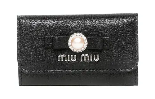 MIU MIU Calfskin Key Pouch Wallet Unisex Black
