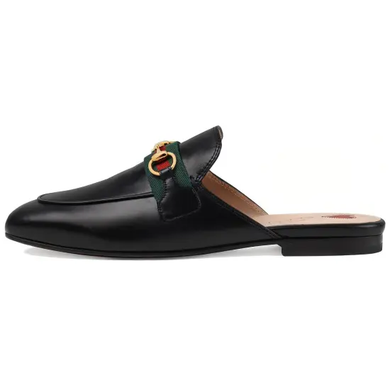 GUCCI Princetown Slipper Black Web Leather Women's