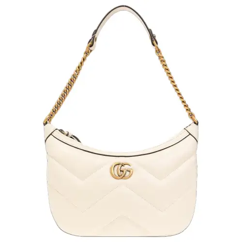 GUCCI GG Marmont Quilting V Shaped Leather Handbag, Shoulder Bag Regular Women's White