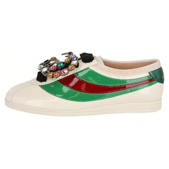 GUCCI Falacer Patent Leather Sneaker White Red Crystal Women's