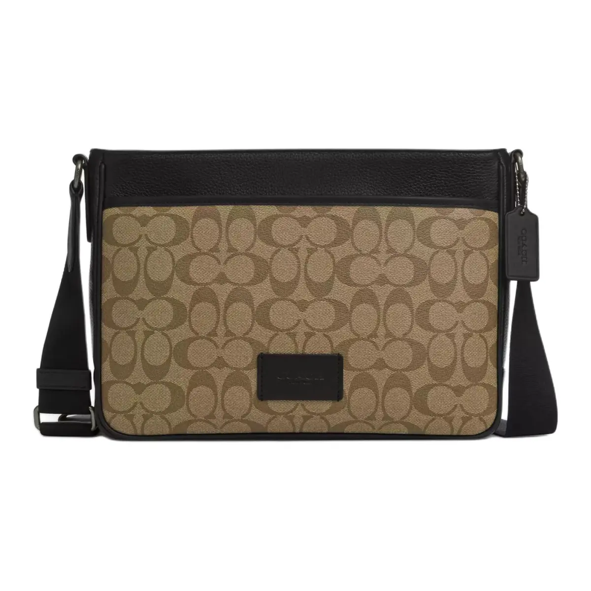 COACH Leather Paneled Canvas Shoulder Bag, Crossbody Bag Large Men's Bronze & Khaki & Black