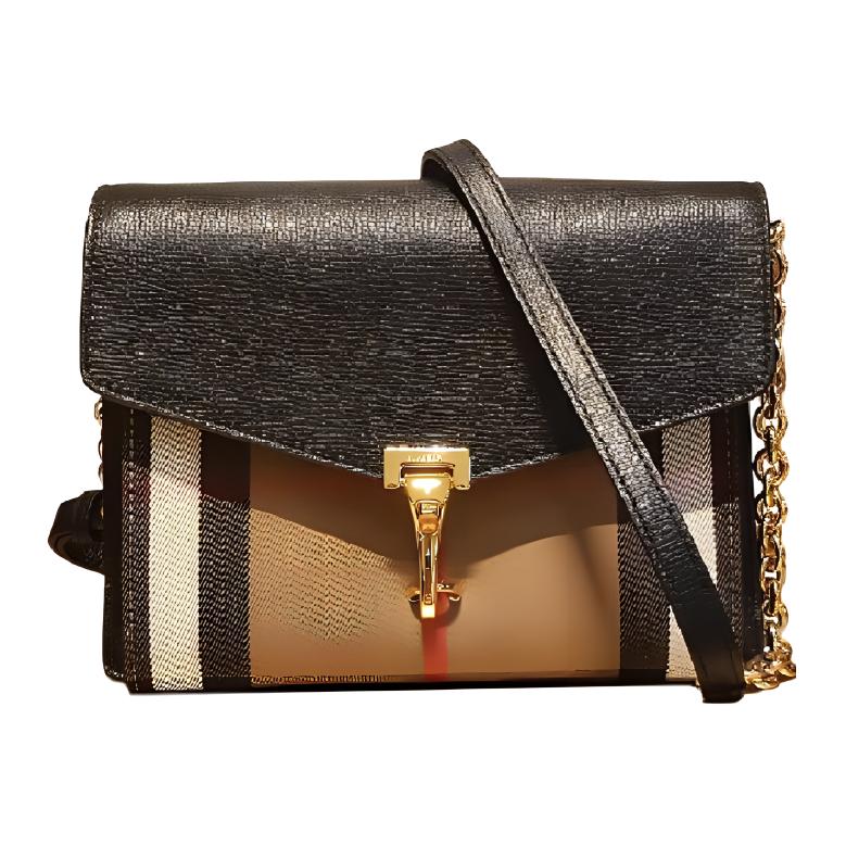 Burberry Cotton linen Blend Crossbody Bag, Shoulder Bag Women's Black & Multicolor