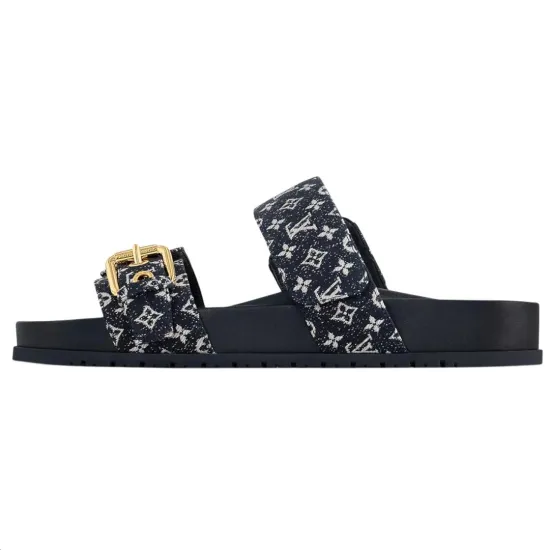 LOUIS VUITTON Bom Dia Slide Slippers Women's Dark Blue