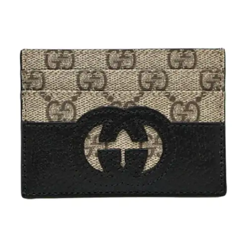 GUCCI GG Canvas With Leather Card Holder Men's Black/Ebony