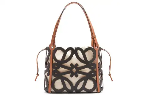 LOEWE Cow Leather Canvas Tote Bag, Shopping Bag, Handbag, Shoulder Bag Small Women's Black
