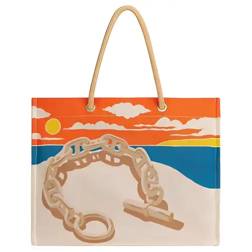 HERMES Escale Canvas Bag, Tote Bag, Shopping Bag, Handbag Women's Beige & Multicolor