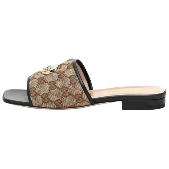 GUCCI Double G Slide Sandal Black Canvas Women's