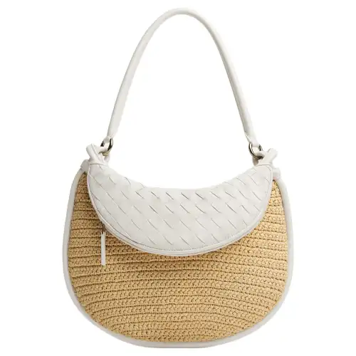 Bottega Veneta Intrecciato Raffia Handbag, Shoulder Bag Women's Natural & Chalk