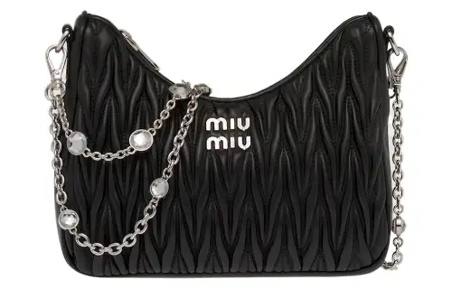 MIU MIU Matelassé Leather Handbag, Shoulder Bag Women's Black