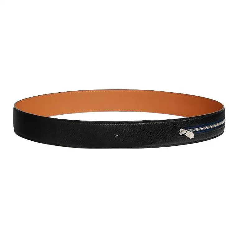 HERMES Metal Calfskin Leather Belts Men's Width 3.8cm