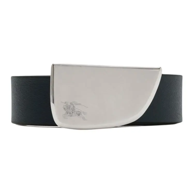 Burberry Equestrian Knight Pattern Decoration Calfskin Leather Belts Men's Black Width 3CM