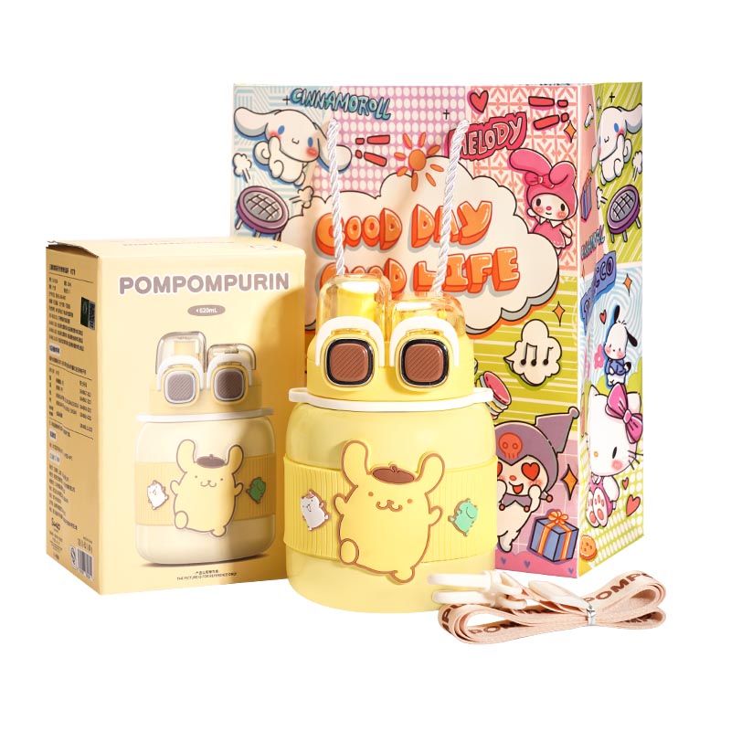 Sanrio Sanrio, capacious high quality gift box for men and women for students, children's glass, handheld portable suspenders stainless steel, 620 ml