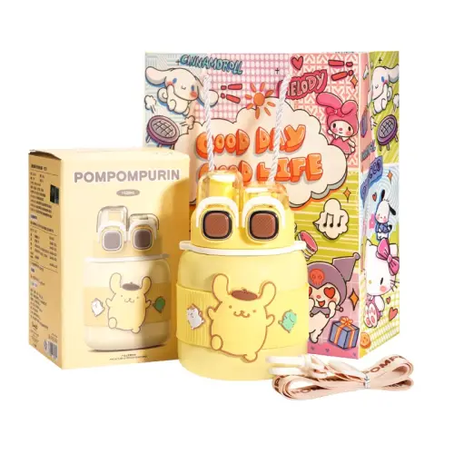 Sanrio Sanrio, capacious high quality gift box for men and women for students, children's glass, handheld portable suspenders stainless steel, 620 ml