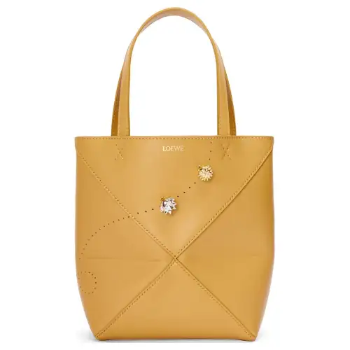 LOEWE Shiny Cow Leather Tote Bag, Shopping Bag, Handbag Mini Women's Desert Yellow