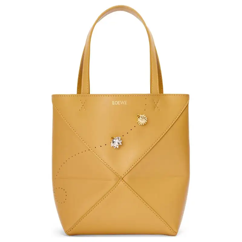 LOEWE Shiny Cow Leather Tote Bag, Shopping Bag, Handbag Mini Women's Desert Yellow