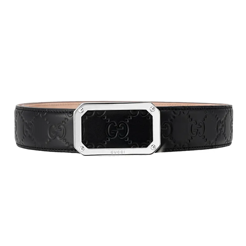 GUCCI Signature Leather Belts Men's Black Width 3.5cm