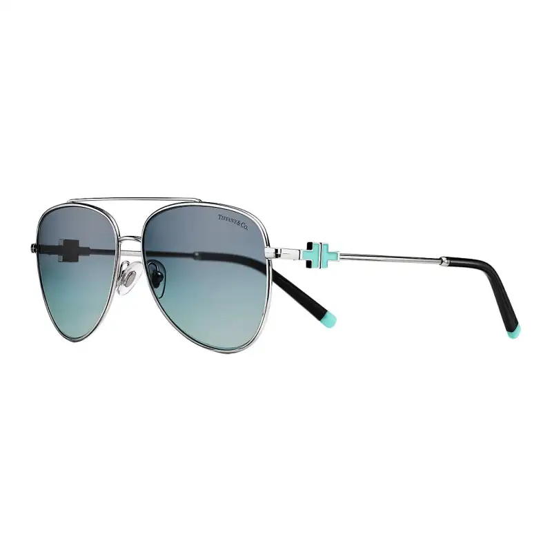 TIFFANY & CO. Metal Enamel Aviator Sunglasses Unisex Silver