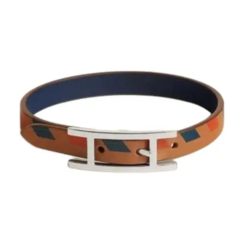 HERMES Calfskin Wristbands Men's Brown/Blue
