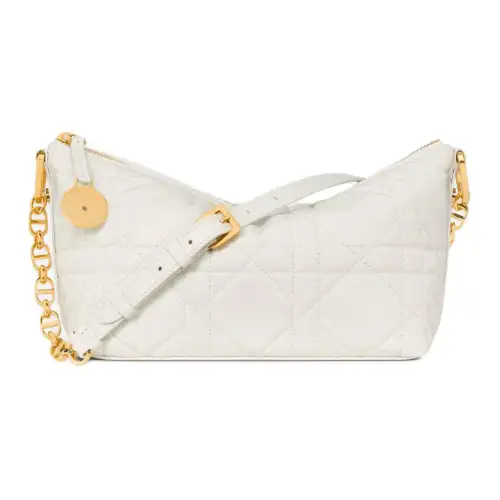 DIOR Diorstar Hobo Lambskin One Shoulder Handbag Women's White