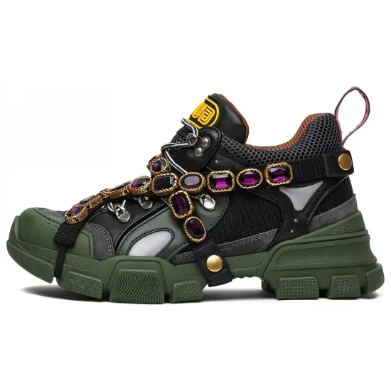 GUCCI Flashtrek Sega Green Removable Crystal Women's