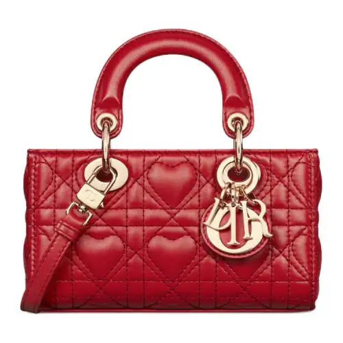 DIOR Lady D Joy Lambskin Handbag, Shoulder Bag, Crossbody Bag, Handbag Extra Mini Women's Red
