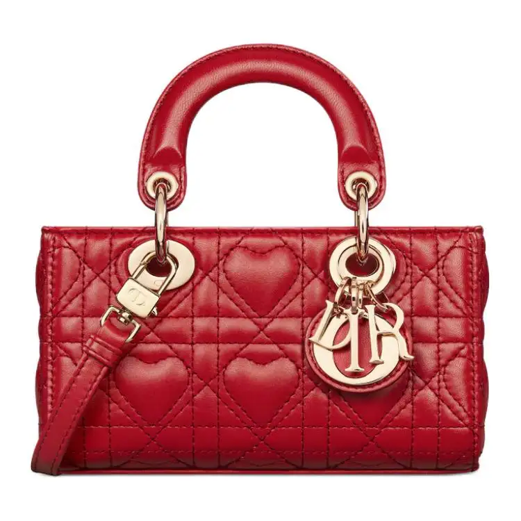 DIOR Lady D Joy Lambskin Handbag, Shoulder Bag, Crossbody Bag, Handbag Extra Mini Women's Red