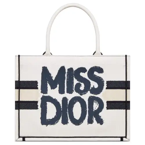 DIOR Embroidery Tote Bag, Shopping Bag, Handbag Medium Women's White & Blue