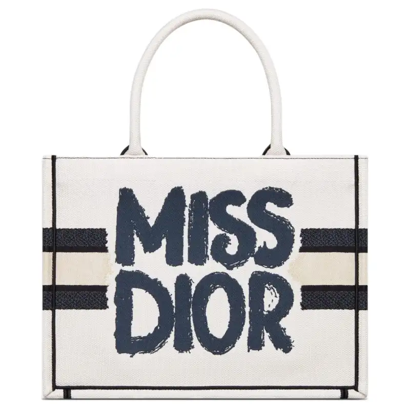 DIOR Embroidery Tote Bag, Shopping Bag, Handbag Medium Women's White & Blue