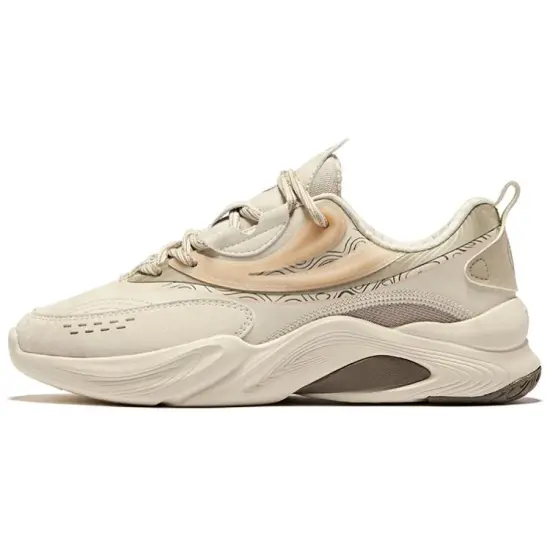 Erke Casual Shoes Women's Low-Top Egg Cream Gray/Light Linen
