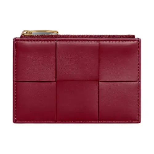 Bottega Veneta Lambskin Card Holder Women's Dark Red