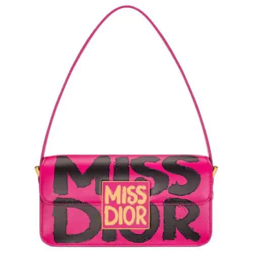 DIOR Miss Dior Calfskin Handbag, Shoulder Bag Women's Purple & Red & Black