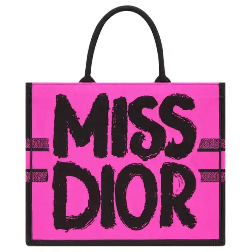 DIOR BookTote Embroidery Tote Bag, Shopping Bag, Handbag Large Women's Fuchsia & Purple
