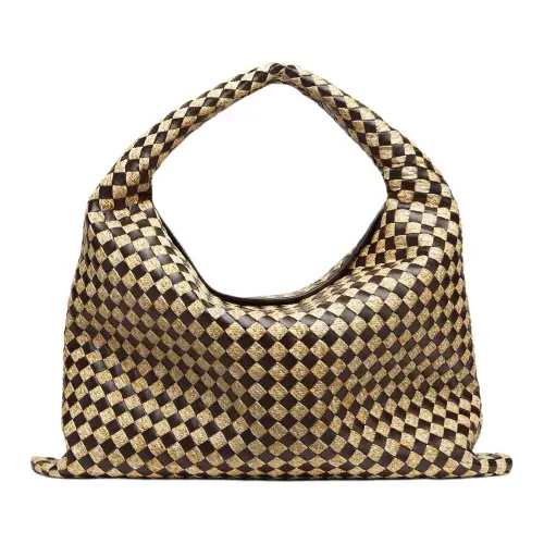 Bottega Veneta Calfskin One Shoulder Handbag Large Women's Brown & Natural