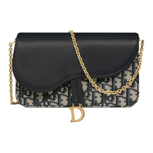 DIOR Saddle Oblique Printed Fabric With Smooth Cow Leather Shoulder Bag, Crossbody Bag Women's Blue