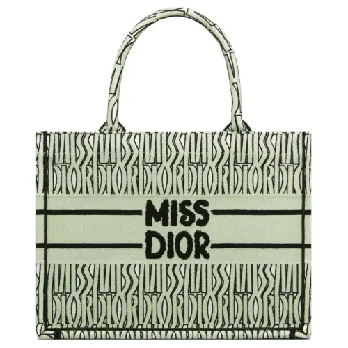 DIOR BookTote Embroidery Tote Bag, Shopping Bag, Handbag Medium Women's White & Light Green