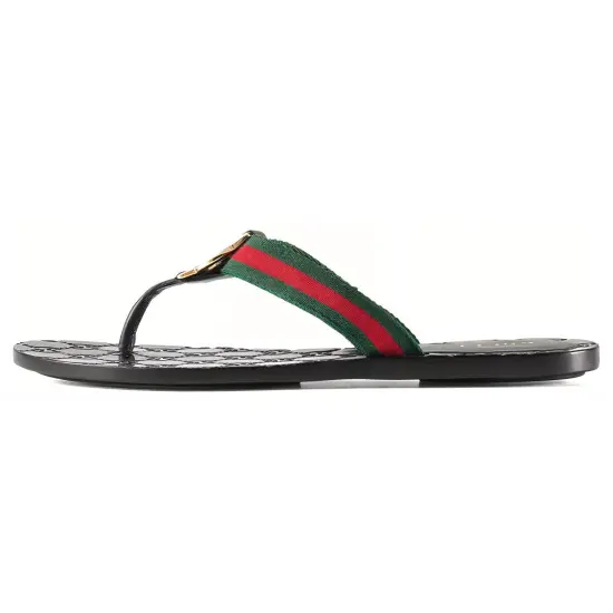 GUCCI GG Thong Web Sandals Black Women's