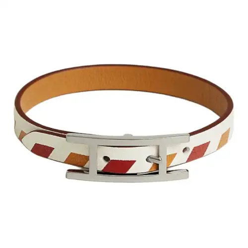 HERMES Leather Wristbands Men's White/Brown