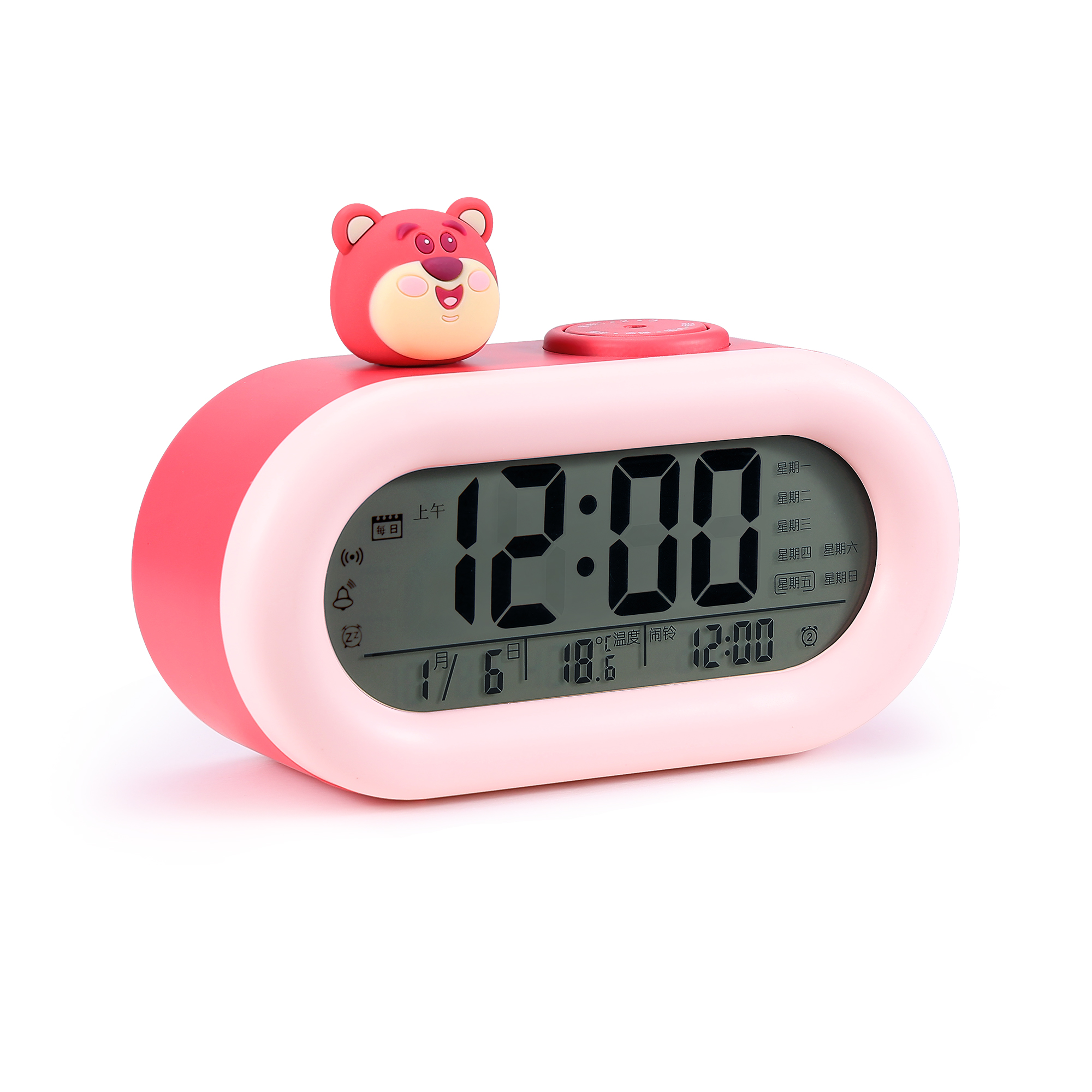Disney Disney, cartoon cute teaching strawberry, powerful electronic classic fuchsia watch for bedroom for men and women, wide color palette