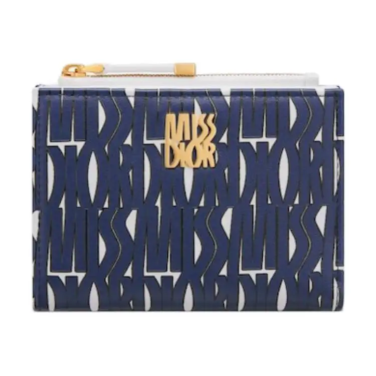DIOR Calfskin Wallet Women's White & Blue