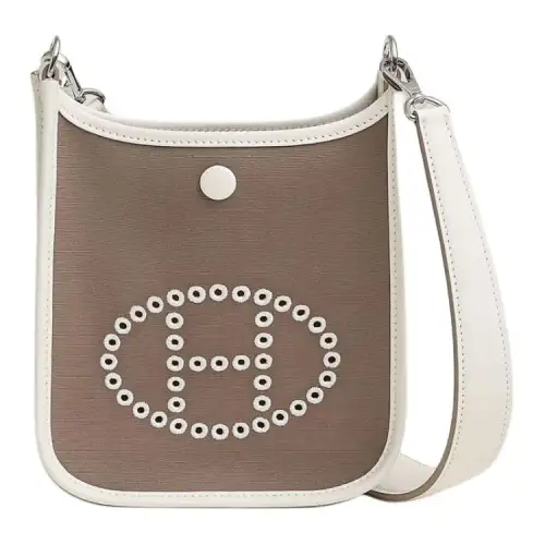 HERMES Evelyne Officier Canvas And Swift Calfskin Shoulder Bag, Crossbody Bag 16 Women's White/Taupe