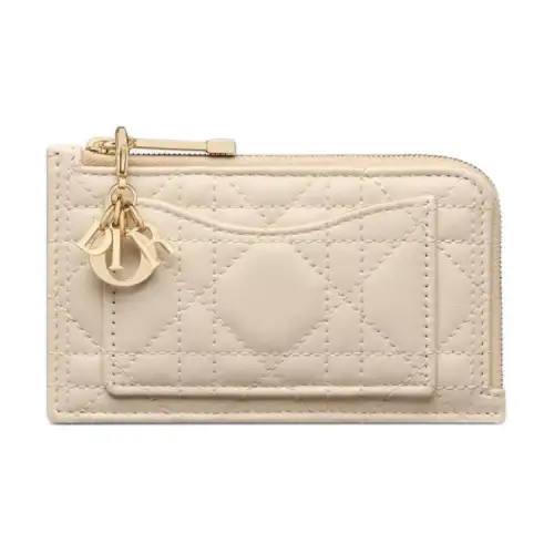 DIOR Lady Dior Lambskin Card Holder Women's Ivory