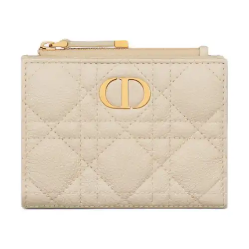 DIOR Caro Wicker Pattern Calfskin Wallet Women's Ivory