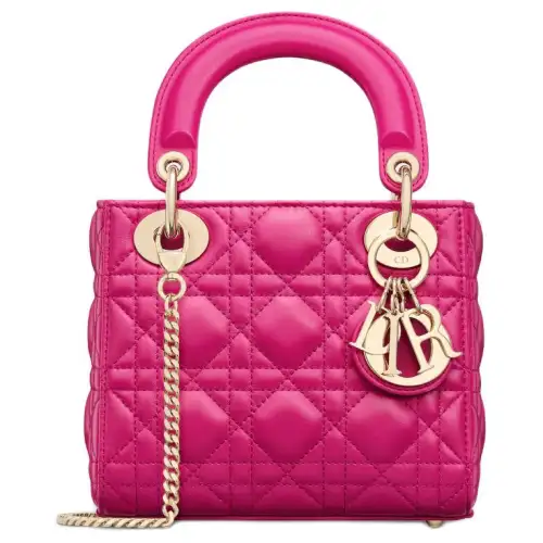 DIOR Lady Dior Lambskin Handbag, Shoulder Bag, Crossbody Bag, Handbag Mini Women's Dark Purple Red