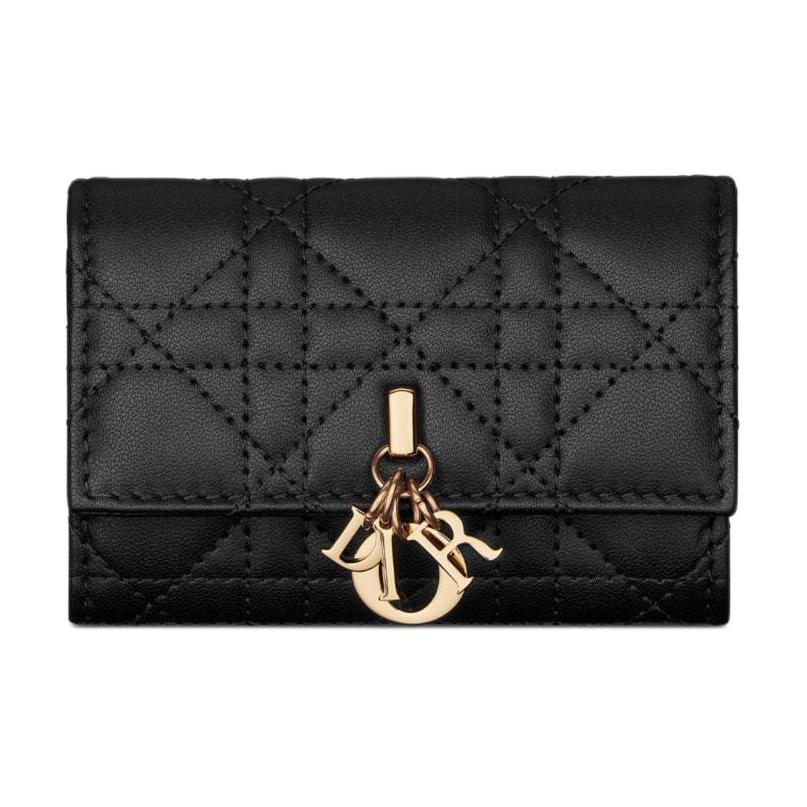 DIOR Dior My Dior Metal Pendant Five Card Slots Lambskin Wallet Regular Women's Black