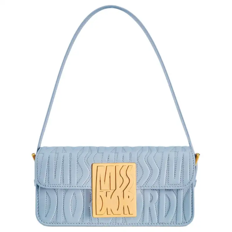 DIOR Miss Dior Cow Leather Handbag, Shoulder Bag Women's Light Blue