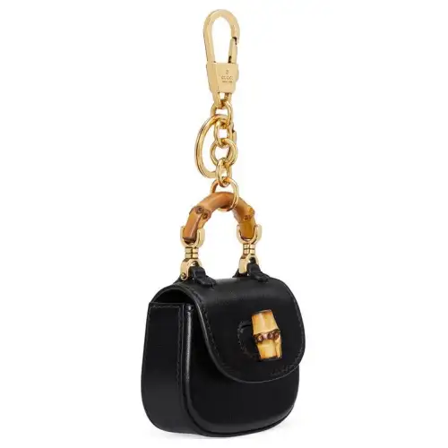 GUCCI Leather Keychains Unisex Black