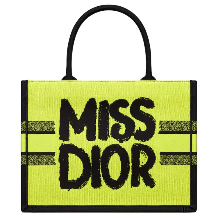 DIOR BookTote Embroidery Tote Bag, Shopping Bag, Handbag Medium Women's Green & Blue & Multicolor